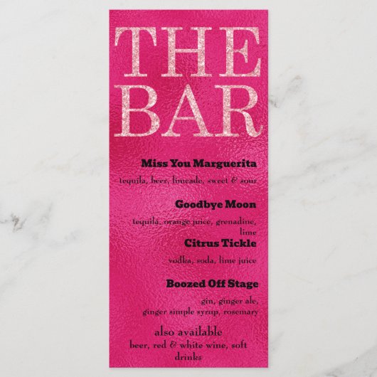 Speisekarte mit Getränken in Rosa und Rosa für den Menükarte (Vorderseite)
