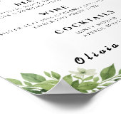 Speisekarte mit grünen Blättern zum Hochzeitstich Poster (Ecke)
