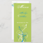 Speisekarte mit grüner, blauer und weißer Blume Menükarte (Vorne/Hinten)