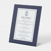 Speisekarte mit Navy Blue Nautical Anchor Drinks Sockelschild (Vorderseite)