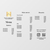 Speisekarte Restaurant Bar Café Fensteraufkleber (Blatt)