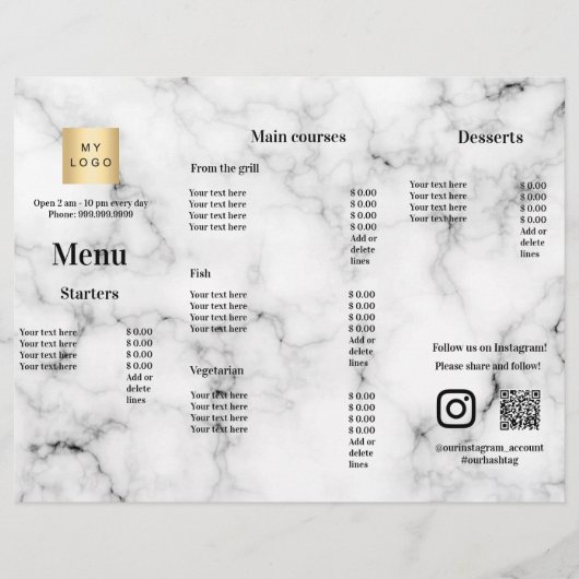 Speisekarte Restaurant Bar Café Marmor Flyer (Vorne)