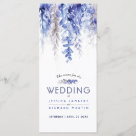 Speisekarte Wasserfarbe blau graue Winterhochzeit Menükarte