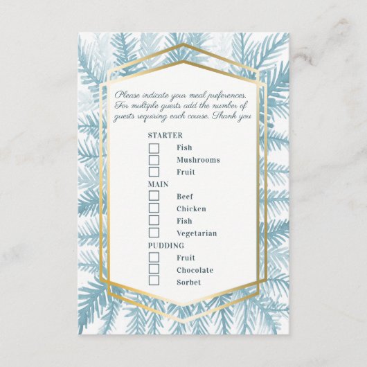 Speisekarte Winterevent Blau Fichtenkunst Begleitkarte (Vorderseite)