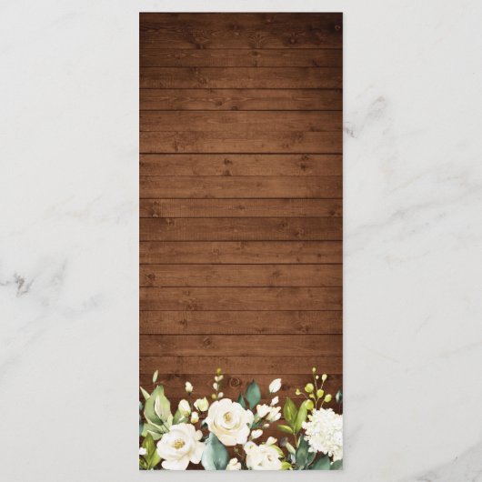 Speisekarte "Wood & White Rose" mit rustikaler Blu Menükarte (Rückseite)