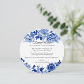 Speisekarte zum Abendessen mit weißer Blauer Flora Einladung (Stehend Vorderseite)