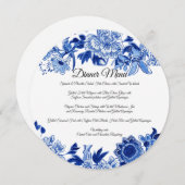 Speisekarte zum Abendessen mit weißer Blauer Flora Einladung (Vorne/Hinten)