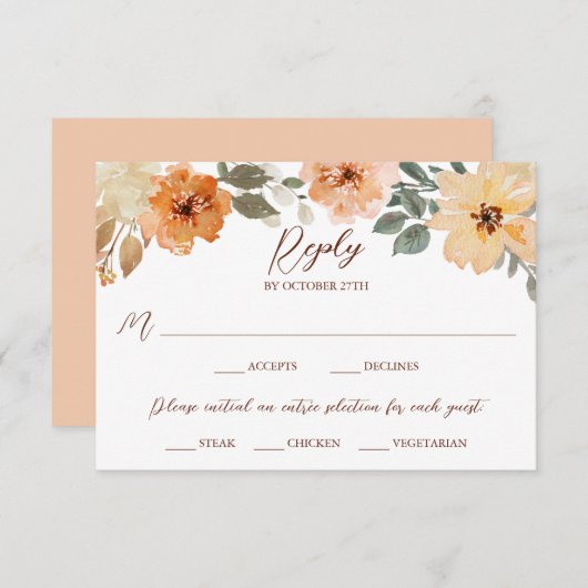 Speisen Auswahl Rustikale Wasserfarbe Herbst Blüte RSVP Karte (Vorne/Hinten)