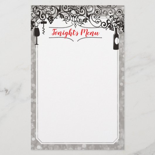 Speisen und Weine kosten Speisekarte Briefpapier (Vorderseite)