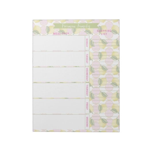 Speiseplan & Einkaufsliste Rosa Zitronenskala Notizblock (Rotiert)