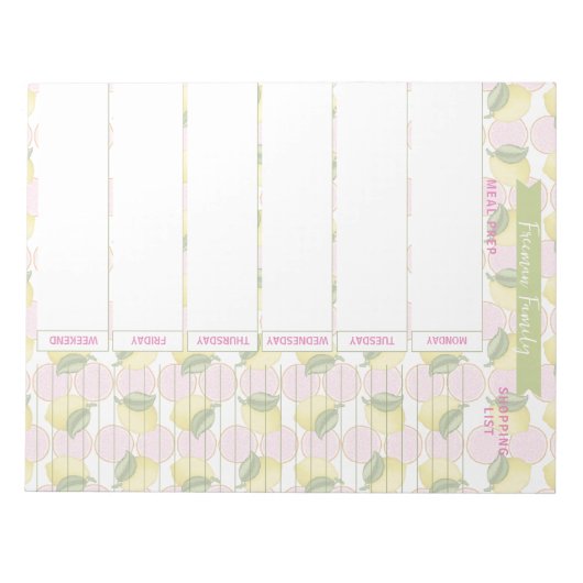 Speiseplan & Einkaufsliste Rosa Zitronenskala Notizblock (Vorderseite)