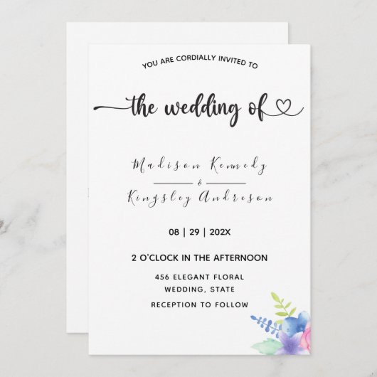 Spektakulär einfach Elegant Luxuriös floral Einladung (Vorne/Hinten)