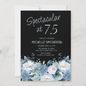 Spektakuläre 75 Dusty Blue White Floral Black Einladung (Vorderseite)