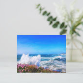 Spektakuläre impressionistische Welle mit rosa Blu Postkarte (Stehend Vorderseite)