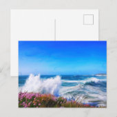 Spektakuläre impressionistische Welle mit rosa Blu Postkarte (Vorne/Hinten)