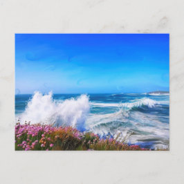 Spektakuläre impressionistische Welle mit rosa Blu Postkarte