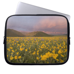 Spektakuläre Wildblumenwiese bei Sonnenaufgang in Laptopschutzhülle
