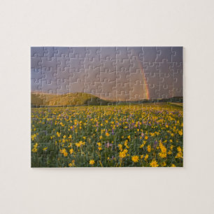 Spektakuläre Wildblumenwiese bei Sonnenaufgang in  Puzzle