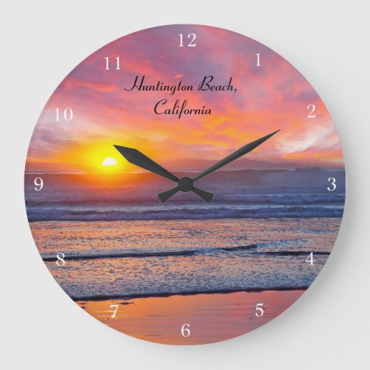 Spektakulärer Sonnenuntergang am Huntington Beach Große Wanduhr (Vorderseite)