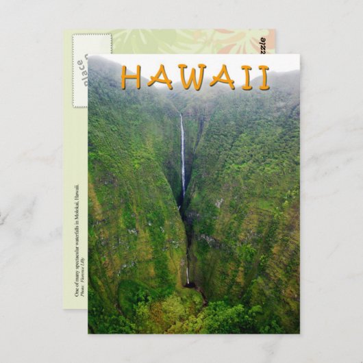 Spektakulärer Wasserfall in Molokai, Hawaii Postkarte (Vorne/Hinten)