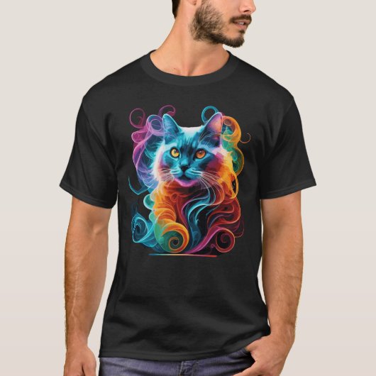 Spektrale Anime-Katze in lebhafter Rauchexplosion T-Shirt (Vorderseite)