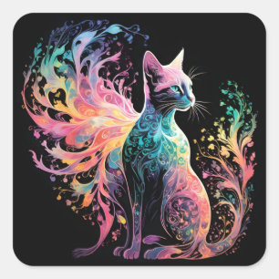 Spektrale, holografische Katze: Ein Prisma der Ele Quadratischer Aufkleber