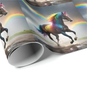 Spektrum der Gnade: Regenbogenpferd unter Regenbög Geschenkpapier