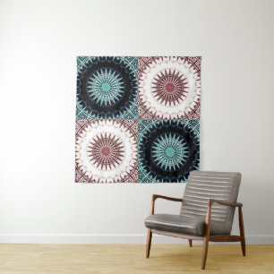 Spektrum-Schallwellen-Mandala-Raster Wandteppich
