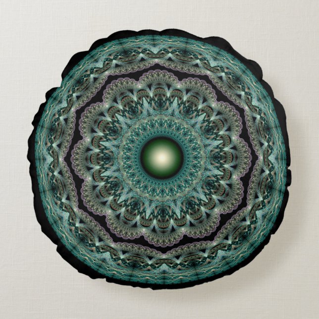 Spellbindendes Fraktal glänzend extravagante Ornam Rundes Kissen (Vorderseite)