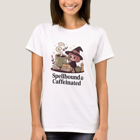 Spellbound & coffeinated Cozy Witz T-Shirt (Vorderseite)