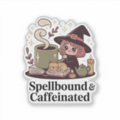 Spellbound & coffeinated — Gemütlicher Hexentee Aufkleber (Vorderseite)