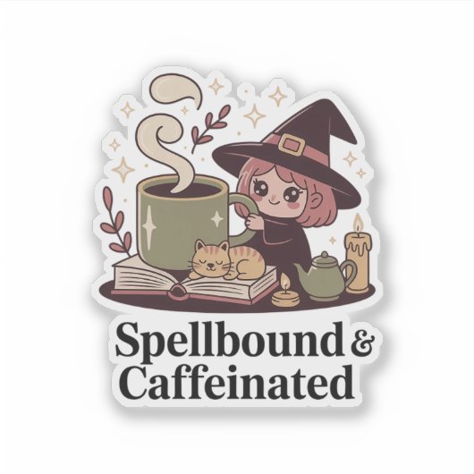 Spellbound & coffeinated — Gemütlicher Hexentee Aufkleber (Vorderseite)