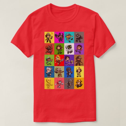 Spelunky 2 Alle Zeichen Muster T-Shirt (Design vorne)