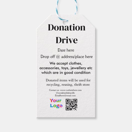 Spendenlaufwerk hinzufügen Datum Firmenname Logo Geschenkanhänger (Vorderseite)