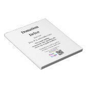 Spendenlaufwerk hinzufügen Datum Firmenname Logo Notizblock (angewinkelt)