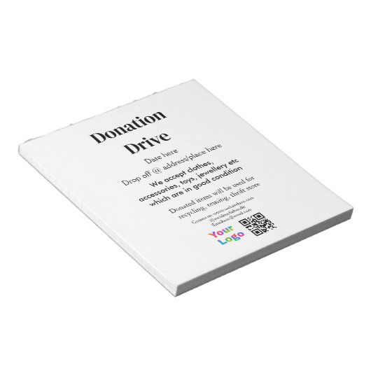 Spendenlaufwerk hinzufügen Datum Firmenname Logo Notizblock (angewinkelt)