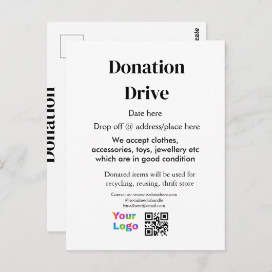 Spendenlaufwerk hinzufügen Datum Firmenname Logo Postkarte (Vorne/Hinten)