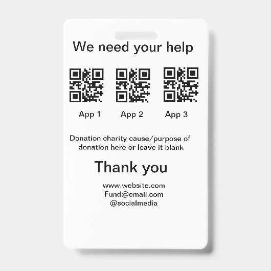 Spendensammlungstipp jar fügen Sie Ihre q r Name c Ausweis (Front)