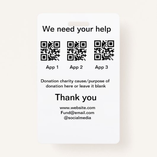 Spendensammlungstipp jar fügen Sie Ihre q r Name c Ausweis (Vorderseite)