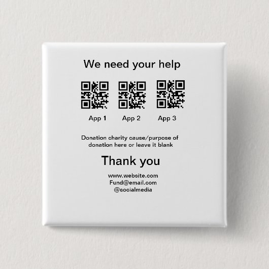 Spendensammlungstipp jar fügen Sie Ihre q r Name c Button (Vorderseite)