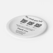 Spendensammlungstipp jar fügen Sie Ihre q r Name c Pappteller (Schrägansicht)