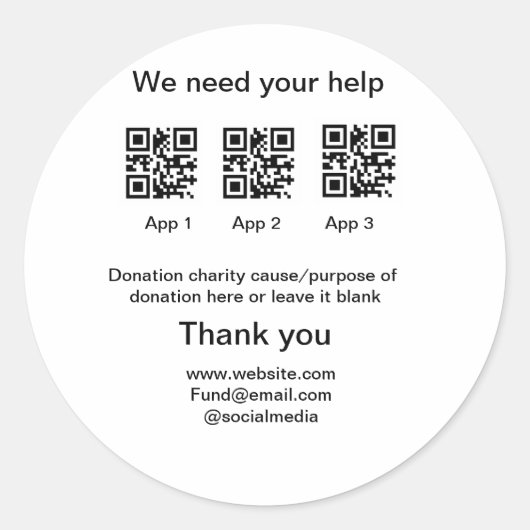 Spendensammlungstipp jar fügen Sie Ihre q r Name c Runder Aufkleber (Vorderseite)