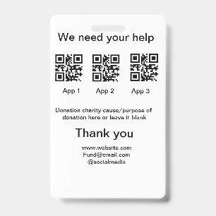 Spendentipps-Geldsammeldose fügen Sie Ihren QR-Nam Ausweis