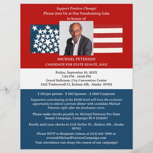 Spendenveranstaltung für politische Kampagnen Flyer (Vorne)