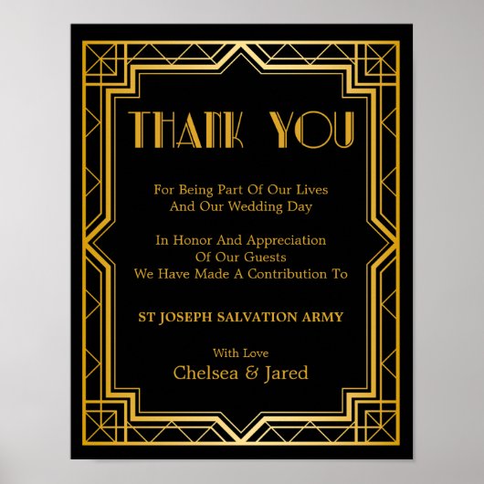 Spendenzeichen für Hochzeiten | Gatsby Art Deco Poster (Vorne)