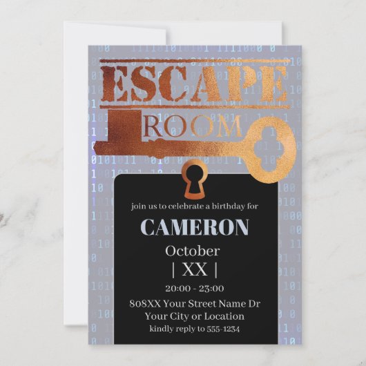 Sperren des Escape Room-Party und Binärkode Einladung (Vorderseite)