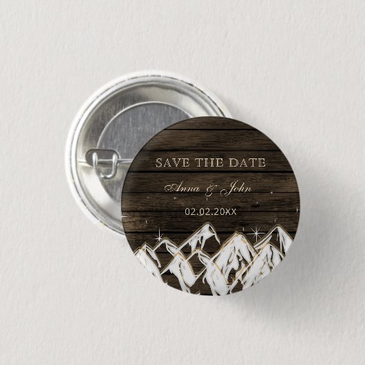 Sperrholz Rustikale Berge Save the Date Button (Vorne & Hinten)
