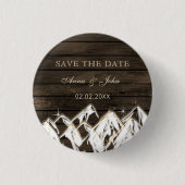 Sperrholz Rustikale Berge Save the Date Button (Vorderseite)