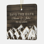 Sperrholz Rustikale Berge Save the Date Foto Keramikornament (Links)