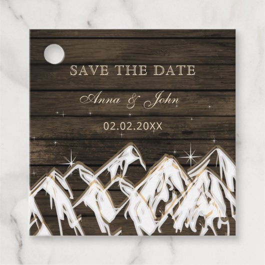 Sperrholz Rustikale Berge Save the Date Geschenkanhänger (Vorderseite)